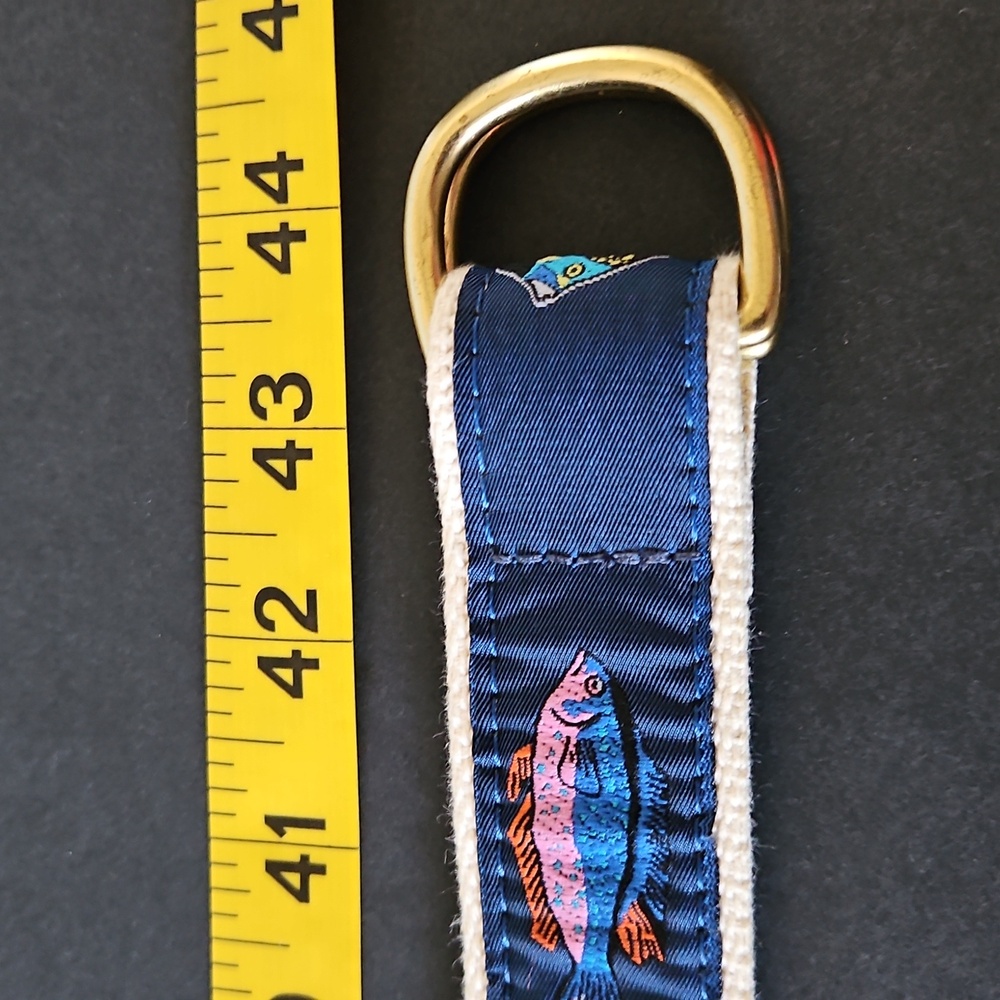 Leather Man Fish Patterned Canvas Belt with Gold Buckle, size large - Picture 9 of 9